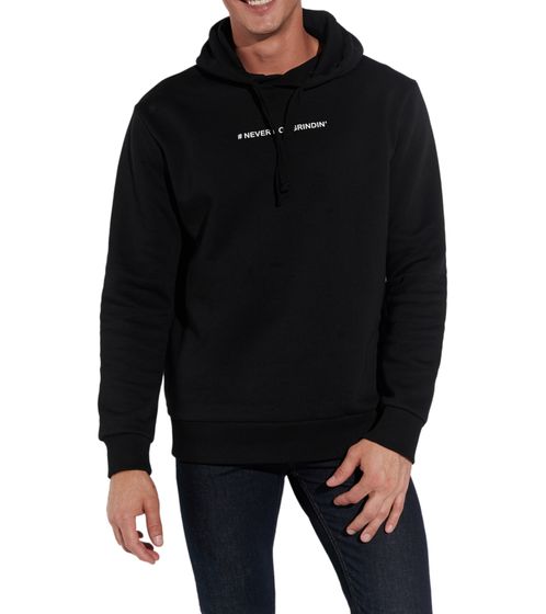 COURSE Herren Hoodie mit "# never not grindin"-Print auf Brust Kapuzen-Pullover Baumwoll-Sweater 901141 Schwarz