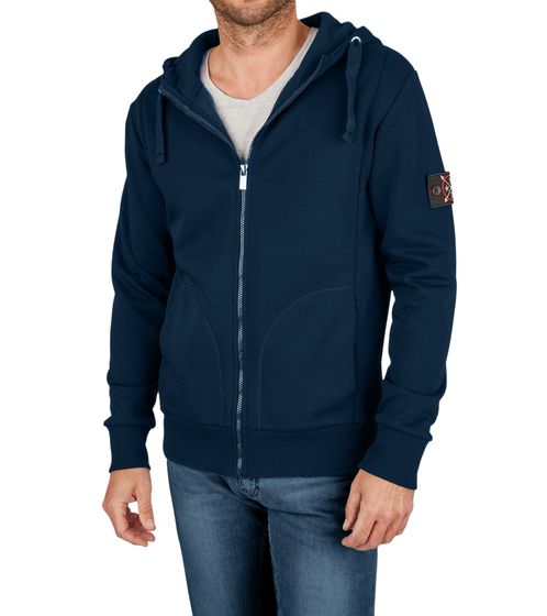 steffen klein Herren Sweat-Jacke mit Ärmel-Badge Baumwoll-Jacke mit Kapuze 900761 Dunkelblau