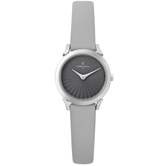 Pierre Cardin ladies' wristwatch, simple dial, analogue quartz watch with leather strap 3ATM 27mm CPI.2520 grey/black/silver