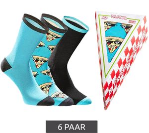 6 pairs of TASTIQ cotton socks with pizza print, long socks in a stylish pizza gift box, fresh Socks Tas/1/CSX3/PIZ blue/black/yellow