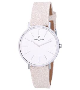 Orologio da donna Pierre Cardin quadrante semplice orologio analogico al quarzo con cinturino in pelle scintillante 3ATM 36mm CBV.1115 Argento