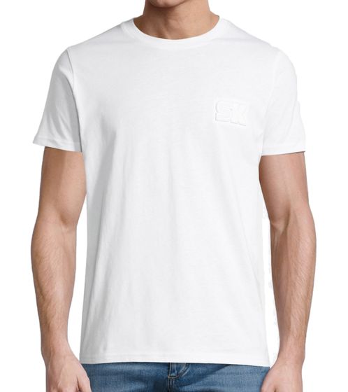 steffen klein men's t-shirt cotton shirt with plastic print round neck shirt 906281 white