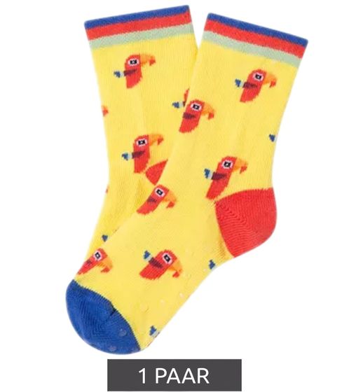 1 Paar Moustard Parrot Kinder Baumwoll-Socken mit Papageien-Print gemusterte Stopper-Socken Vogel-Print Baby-Socken 20S-PARR Gelb/Blau/Rot/Orange