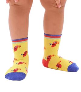 1 pares de calcetines de algodón para niños con estampado de loros, calcetines con tope con estampado de pájaros, calcetines para bebé 20S-PARR ​​amarillo/azul/rojo/naranja