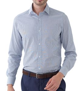 steffen klein Herren Langarm-Hemd gestreiftes Business-Shirt modisches Baumwoll-Hemd 900930 Blau/Weiß