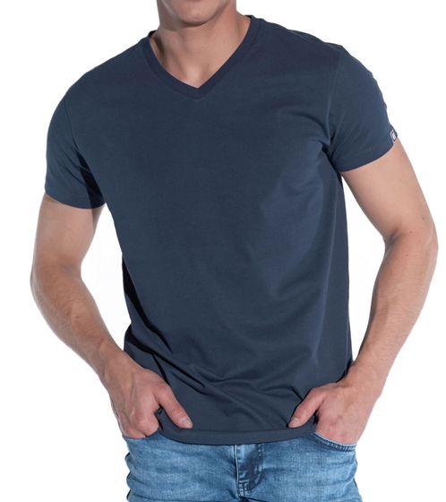 COURSE Elements Herren Basic T-Shirt mit V-Ausschnitt Sommer-Shirt Baumwoll-Shirt 901271 Dunkelblau