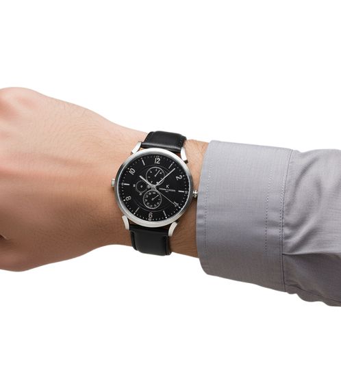 Montre Homme Pierre Cardin avec Multi-Cadran Montre Quartz Analogique avec Bracelet Cuir 3ATM 44mm CPI.2023 Noir/Argent