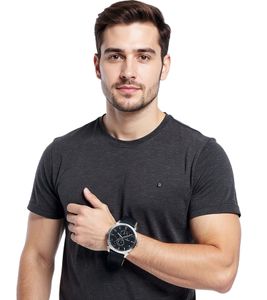 Reloj de hombre Pierre Cardin con esfera múltiple, analógico, de cuarzo, con correa de piel, 3 ATM, 44 mm, CPI.2023, negro/plata Reloj de hombre Pierre Cardin con esfera múltiple, analógico, de cuarzo, con correa de piel, 3 ATM, 44 mm, CPI.2023, negro/plata