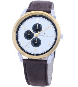 Reloj de hombre Pierre Cardin con esfera múltiple, analógico, de cuarzo, con correa de piel, 3 ATM, 44 mm, CPI.2061, marrón/dorado/plateado Reloj de hombre Pierre Cardin con esfera múltiple, analógico, de cuarzo, con correa de piel, 3 ATM, 44 mm, CPI.2061, marrón/dorado/plateado