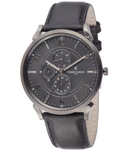 Pierre Cardin men's wristwatch with multi-dial analog quartz watch with leather strap 3ATM 44mm CPI.2024 Black/Silver Pierre Cardin men's wristwatch with multi-dial analog quartz watch with leather strap 3ATM 44mm CPI.2024 Black/Silver