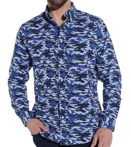 steffen klein Herren Langarm-Hemd Business-Shirt im Camouflage-Look Baumwoll-Hemd 900270 Blau