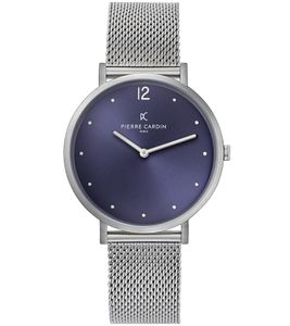Pierre Cardin orologio da polso da donna semplice con quadrante colorato orologio analogico al quarzo con bracciale in acciaio inossidabile 3ATM 39mm CBV.1019 argento/blu scuro