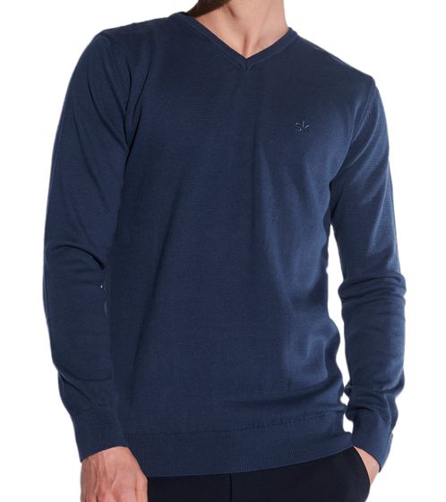 steffen klein men's knitted sweater, fine knit sweater made of pure cotton with V-neck 4318 indigo blue