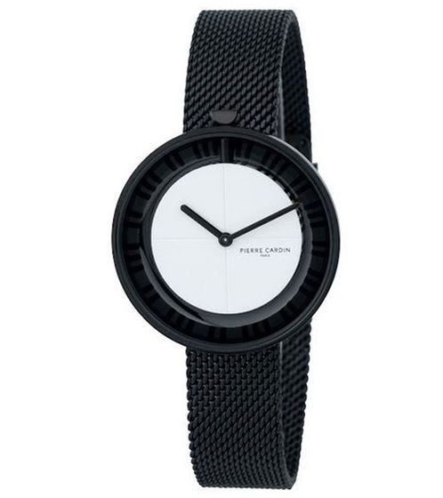 Pierre Cardin ladies' wristwatch, timeless dial, analogue quartz watch with stainless steel bracelet 3ATM 32mm CMA.0018 Black/White