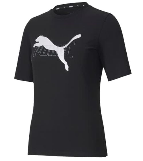 PUMA Damen Baumwoll-Shirt mit PUMA-Logo Kurzarm-Shirt Rundhals-Shirt 583546 01 Schwarz/Weiß