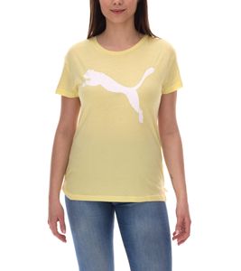 PUMA Damen Sommer-Shirt mit DryCell-Technologie Baumwoll-Shirt Kurzarm-Shirt mit PUMA-Logo 586454 40 Gelb/Weiß