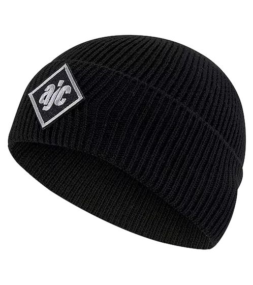 AjC Beanie simple winter hat, cozy knitted beanie with embroidered logo patch 1761 1133 Black