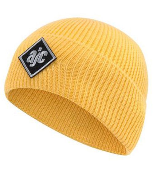 AjC Beanie schlichte Winter-Mütze gemütliche Strick-Beanie mit gesticktem Logo-Patch 2375 0838 Gelb