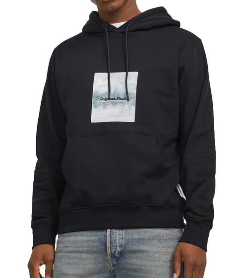 JACK & JONES Esterbro Newton Men's Hoodie Cotton Sweater with Originals Studio Print 12266801 Black