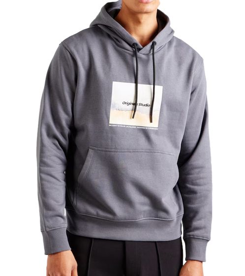 JACK & JONES Esterbro Newton Men's Hoodie Cotton Sweater with Originals Studio Print 12266801 Grey