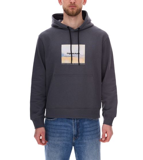 JACK & JONES Esterbro Newton Men's Hoodie Cotton Sweater with Originals Studio Print 12266801 Grey