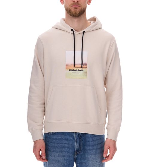 JACK & JONES Esterbro Newton Men's Hoodie Cotton Sweater with Originals Studio Print 12266801 Beige