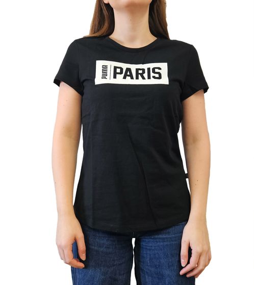 PUMA City Damen Baumwoll-Shirt mit Paris Schriftzug Kurzarm-Shirt Rundhals-Shirt 575957 01 Schwarz/Weiß