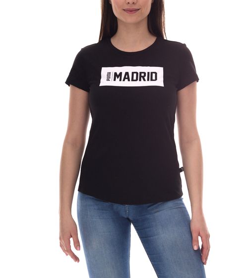 PUMA City women's cotton shirt with Madrid lettering, short-sleeved shirt, round neck shirt 575957 15 black/white