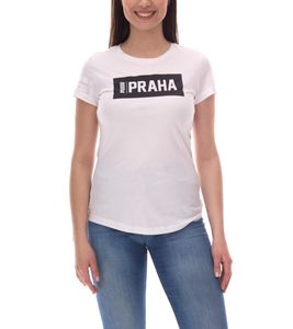 T-shirt en coton pour femme PUMA City avec inscription Praha/Prague T-shirt à manches courtes et col rond 575957 20 Blanc/Noir