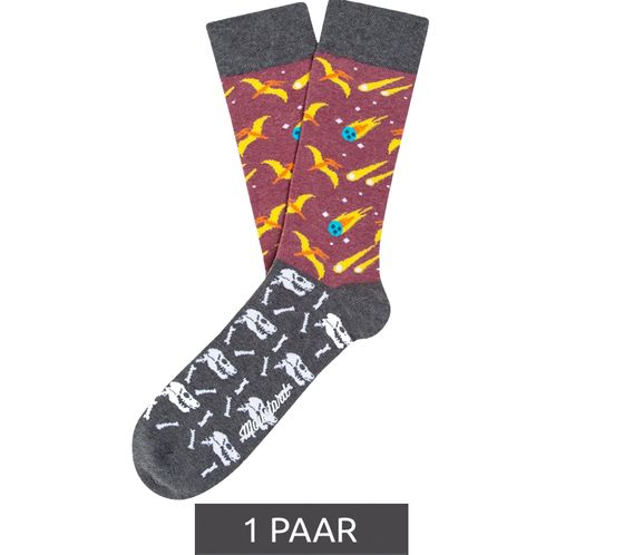 1 pair of Moustard Extinction cotton socks with comets and dinosaurs patterned long socks 18S-EXT gray/pink/colorful