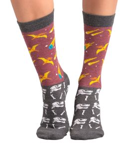 1 Paar Moustard Extinction Baumwoll-Socken mit Kometen und Dinosauriern gemusterte lange Strümpfe 18S-EXT Grau/Rosa/Bunt