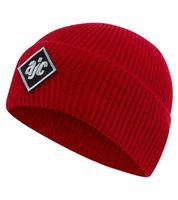 Gorro de invierno sencillo y acogedor de AjC Beanie, gorro de punto con parche de logotipo bordado en amarillo, rojo o negro