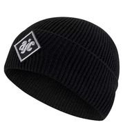 Gorro de invierno sencillo y acogedor de AjC Beanie, gorro de punto con parche de logotipo bordado en amarillo, rojo o negro
