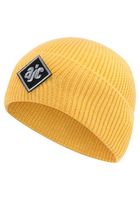 Gorro de invierno sencillo y acogedor de AjC Beanie, gorro de punto con parche de logotipo bordado en amarillo, rojo o negro