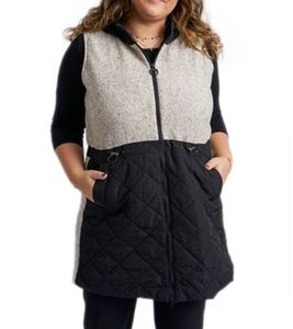 PONT NEUF women's quilted vest with wool content, autumn vest with hood, outdoor vest 83838560 black/beige