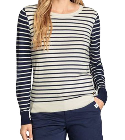 DELMAO Damen Sweatshirt gestreiftes Langarm-Shirt Longsleeve 60637650 Weiß/Navy