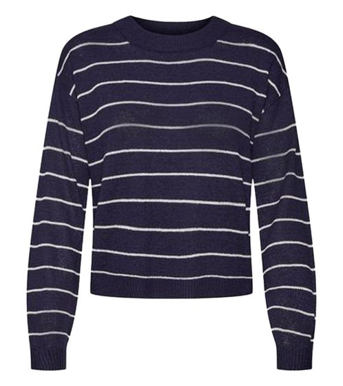 VERO MODA VMSTORM Damen Strick-Pullover gestreifter Rundhals-Sweater 57501916 Dunkelblau/Weiß