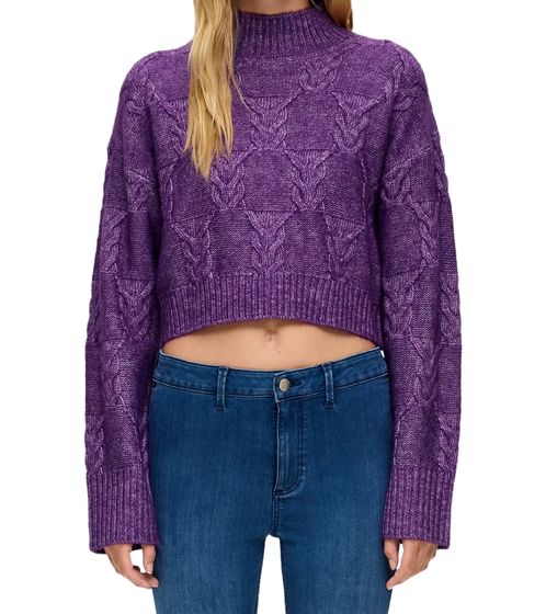 Q/S designed by s.Oliver women's knitted sweater with braided pattern, long-sleeved sweater 77669925 purple