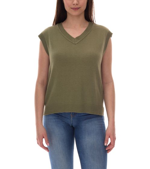 ALIFE AND KICKIN AudraAK women's knitted shirt with V-neck summer shirt 95611557 olive green