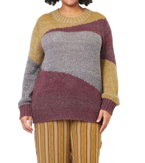 ADIA women's knitted sweater, sweater, stylish round neck sweater 12137230 gray/yellow/red