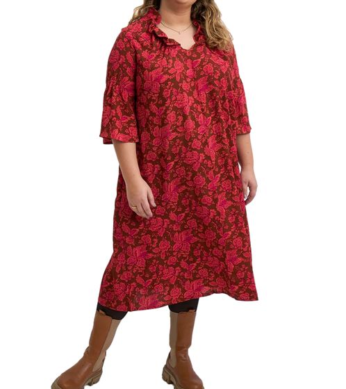 ADIA Damen Kleid mit Blumen-Print Sommer-Kleid Urlaubs-Kleid 3/4 Arm 64672929 Rot/Braun