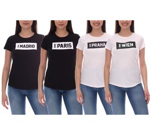 T-shirt en coton PUMA City pour femme avec inscription Praha/Prague, Paris, Vienna ou Madrid T-shirt à manches courtes T-shirt à col rond 575957 Blanc ou noir