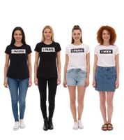 PUMA City Damen Baumwoll-Shirt mit Praha/Prag, Paris, Wien oder Madrid Schriftzug Kurzarm-Shirt Rundhals-Shirt 575957 Weiß oder Schwarz