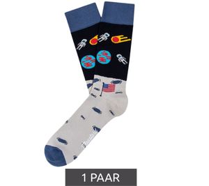 1 Paar Moustard Moon Landing Astronaut Herren Baumwoll-Socken mit Weltraum Print gemusterte lange Strümpfe 17S-MOON Hellblau/Grau 1 Paar Moustard Moon Landing Astronaut Herren Baumwoll-Socken mit Weltraum Print gemusterte lange Strümpfe 17S-MOON Hellblau/Grau