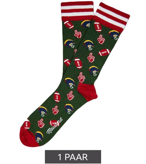 1 pairs of Moustard American football cotton socks with football motifs, patterned long socks 17S-AFOOT green/red/multicolored