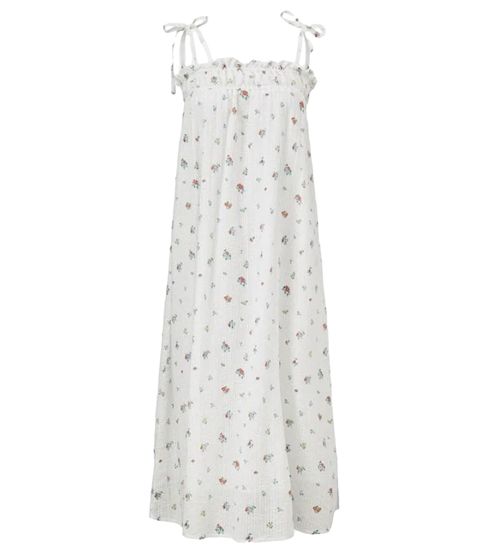 BECK SÖNDERGAARD Enrica Damen Maxi-Kleid aus Baumwolle mit Blumen-Print Sommer-Kleid mit verstellbaren Trägern 2204485004 001 Weiß