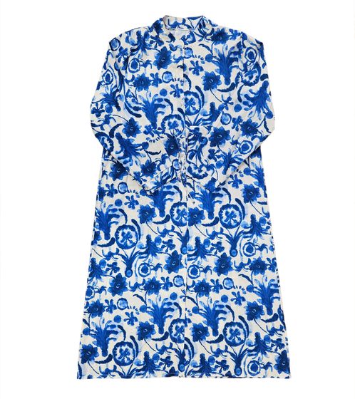 Curvy Lady Damen Sommer-Kleid leichtes Maxi-Kleid mit Blumen-Print Große Größen 22231 Blau/Weiß