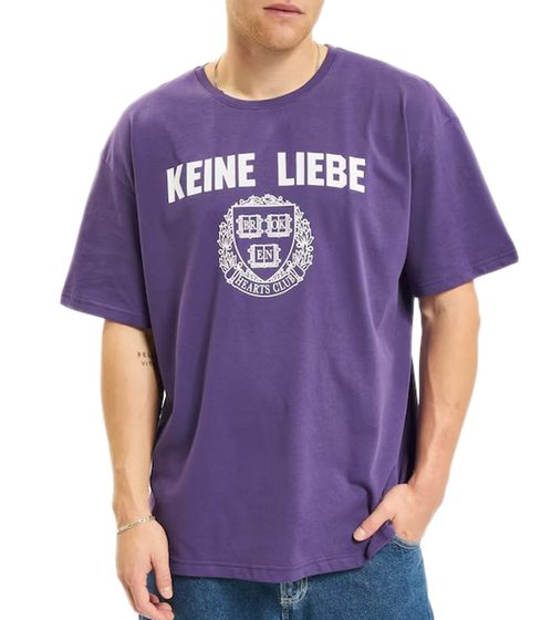 KEINE LIEBE Herren Baumwoll-Shirt mit Brocken-Heart-Club Wappen T-Shirt Rundhals-Shirt Kurzarm-Shirt KLTS1009 Violett/Weiß