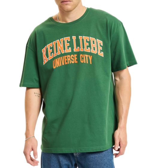 KEINE LIEBE Universe City men's cotton shirt with colorful accents T-shirt round neck shirt short sleeve shirt KLTS1010 green/orange