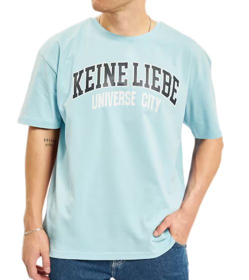 KEINE LIEBE Universe City men's cotton shirt with colour accents T-shirt round neck shirt short sleeve shirt KLTS1010 light blue/black/white